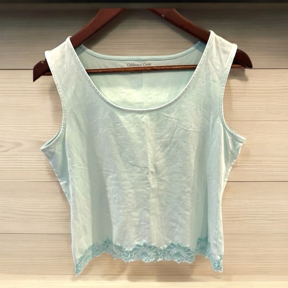 Coldwater Creek Lace Bottom Stretch sleeveless Tank Pistachio Mint Sz M - Picture 1 of 8